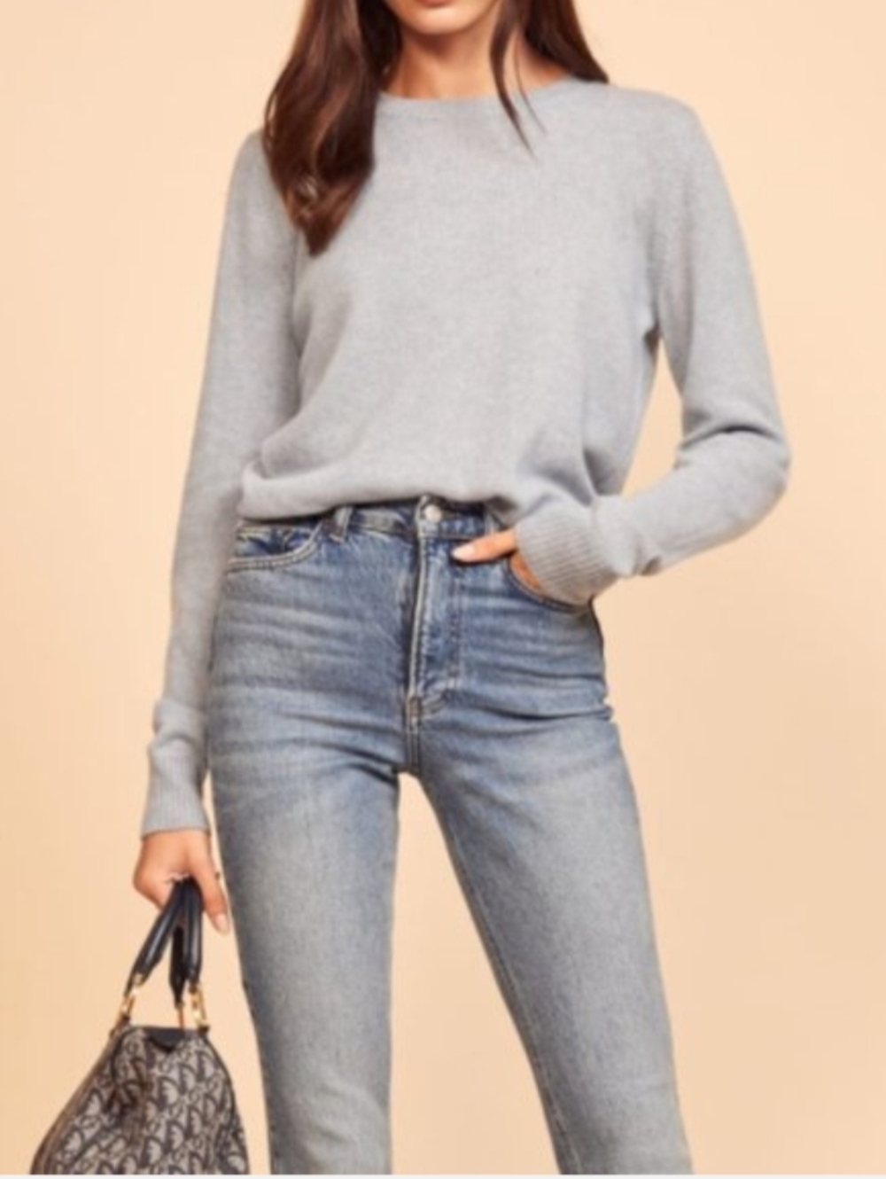 Reformation Jeans Cashmere Crew Neck Sweater in Dusty Blue size large